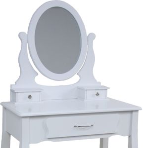 TM Toaletka kosmetyczna z lustrem biała + taboret 1