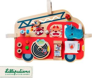 Lilliputiens Drewniana tablica manipulacyjna Wóz strażacki Nosorożec Marius 9 m+ 3
