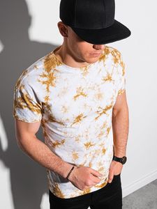 Ombre T-shirt męski bawełniany S1373 - beżowy/biały L 1
