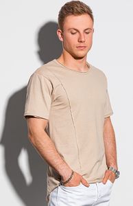 Ombre T-shirt męski bawełniany S1378 - beżowy L 1