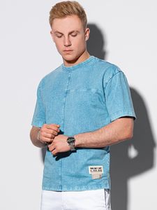 Ombre T-shirt męski bawełniany S1379 - niebieski M 1
