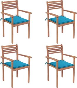 vidaXL Krzesła ogrodowe, 4 szt., niebieskie poduszki, drewno tekowe 1