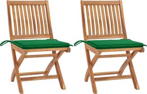vidaXL Krzesła ogrodowe, 2 szt., zielone poduszki, lite drewno tekowe 1