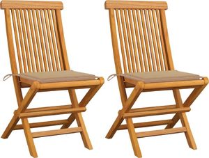 vidaXL Krzesła ogrodowe z beżowymi poduszkami, 2 szt., drewno tekowe (3062463) 1