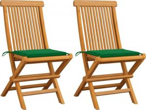 vidaXL Krzesła ogrodowe z zielonymi poduszkami, 2 szt., drewno tekowe (3062465) 1