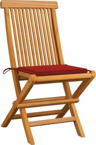 vidaXL Krzesła ogrodowe z czerwonymi poduszkami, 2 szt., drewno tekowe (3062466) 2