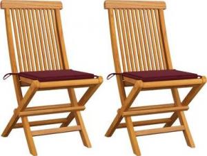 vidaXL Krzesła ogrodowe z poduszkami w kolorze wina, 2 szt., tekowe (3062469) 1