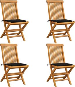 vidaXL Krzesła ogrodowe, czarne poduszki, 4 szt., lite drewno tekowe (3062575) 1