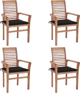 vidaXL Krzesła stołowe z czarnymi poduszkami, 4 szt., drewno tekowe (3062629) 1