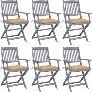 vidaXL Składane krzesła ogrodowe, 6 szt., z poduszkami, akacjowe (3065425) 1