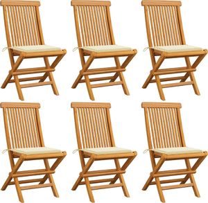 vidaXL Krzesła ogrodowe, kremowe poduszki, 6 szt., drewno tekowe (3065592) 1