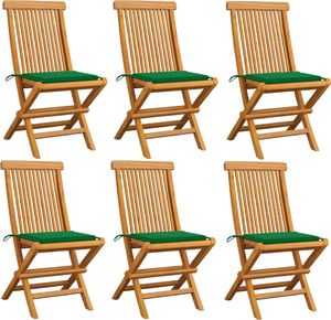 vidaXL Krzesła ogrodowe, zielone poduszki, 6 szt., drewno tekowe (3065595) 1