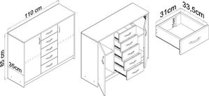 Bestseller Komoda K019 Dąb Sonoma-Biały 85x110x35 cm 3