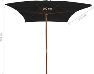 vidaXL VidaXL Parasol ogrodowy na drewnianym słupku, czarny, 200x300 cm 6