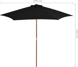 vidaXL VidaXL Parasol ogrodowy na drewnianym słupku, czarny, 270 cm 6