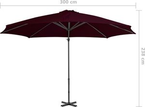 vidaXL Parasol wiszący z aluminiowym słupkiem czerwony 300 cm 8