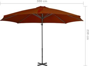 vidaXL Wiszący parasol ze słupkiem aluminiowym terakotowy 300 cm 8