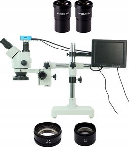 Mikroskop Techrebal Mikroskop stereoskopowy trinokularowy 10HS + Kamera 616 16MP HDMI&USB + Wyświetlacz 8 cali + Oświetlenie regulowane 60 x LED + Obiektyw 0,5x + Obiektyw 2x + WF20x/10 1