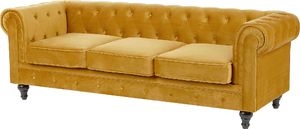 Beliani Sofa 3-osobowa welurowa żółta CHESTERFIELD 2