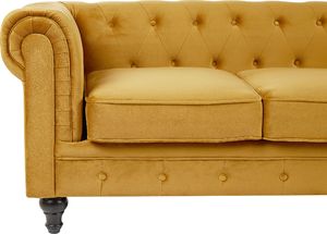 Beliani Sofa 3-osobowa welurowa żółta CHESTERFIELD 4