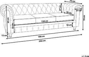 Beliani Sofa 3-osobowa welurowa żółta CHESTERFIELD 9
