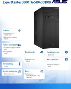 Komputer Asus ExpertCenter D300TA, Core i5-10400, 8 GB, Intel UHD Graphics 630, 256 GB M.2 PCIe Windows 10 Pro 2