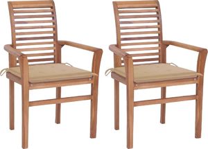 vidaXL Krzesła stołowe, 2 szt., beżowe poduszki, drewno tekowe 1