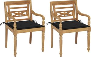 vidaXL Krzesła Batavia z czarnymi poduszkami, 2 szt., drewno tekowe 1
