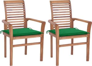 vidaXL Krzesła stołowe, 2 szt., zielone poduszki, drewno tekowe 1