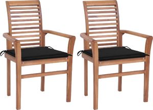 vidaXL Krzesła stołowe, 2 szt., czarne poduszki, lite drewno tekowe 1