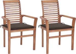 vidaXL Krzesła stołowe, 2 szt., poduszki taupe, lite drewno tekowe 1