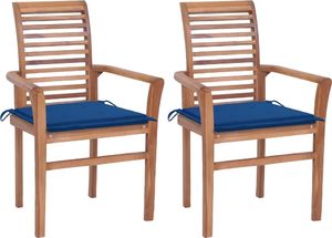 vidaXL Krzesła stołowe, 2 szt., kobaltowe poduszki, drewno tekowe 1