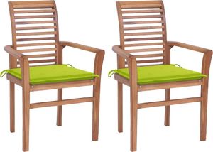 vidaXL Krzesła stołowe, 2 szt., jasnozielone poduszki, drewno tekowe 1