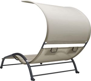 vidaXL Podwójny leżak z baldachimem tkanina textilene kremowy 4