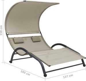 vidaXL Podwójny leżak z baldachimem tkanina textilene kremowy 7