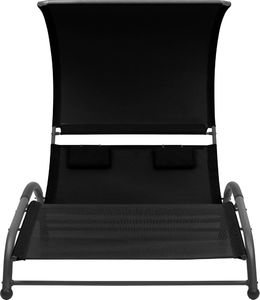 vidaXL Podwójny leżak z baldachimem tkanina textilene czarny 2