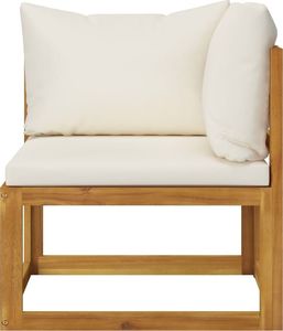 vidaXL Moduł sofy narożnej z kremową poduszką lite drewno akacjowe 2