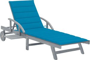 vidaXL Ogrodowy leżak z poduszką lite drewno akacjowe niebieski 1