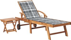 vidaXL Leżak ze stolikiem i poduszką lite drewno tekowe szary 1