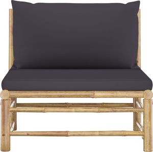 vidaXL Środkowa sofa ogrodowa z ciemnoszarymi poduszkami bambusowa 2