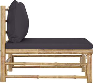 vidaXL Środkowa sofa ogrodowa z ciemnoszarymi poduszkami bambusowa 3