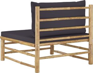 vidaXL Środkowa sofa ogrodowa z ciemnoszarymi poduszkami bambusowa 4