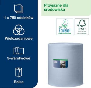 Tork Tork - Czyściwo papierowe w dużej roli do trudnych zabrudzeń, 3-warstwowe, ekstra chłonne, premium - Niebieski 4