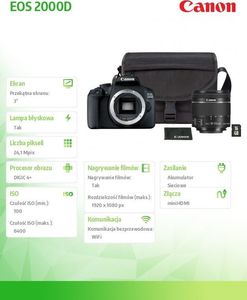 Lustrzanka Canon EOS 2000D EF/EF-S 18-55 mm F/3.5-5.6 IS II + torba  SB130 + karta 16GB 6