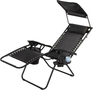Saska Garden Fotel leżak ogrodowy składany z daszkiem i zagłówkiem czarny 2