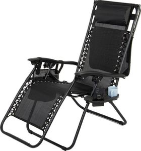 Saska Garden Fotel leżak ogrodowy składany z daszkiem i zagłówkiem czarny 4