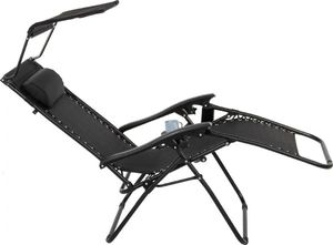 Saska Garden Fotel leżak ogrodowy składany z daszkiem i zagłówkiem czarny 6