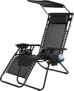 Saska Garden Fotel leżak ogrodowy składany z daszkiem i zagłówkiem czarny 8