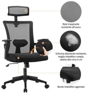 Krzesło biurowe Techly Fotel biurowy Techly obrotowy, wentylowane oparcie, zagłówek 4