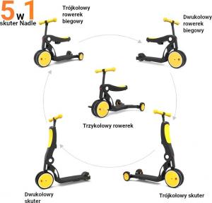 Nadle Scooter - hulajnoga rowerek jeździk 5w1 żółty - nadle 2